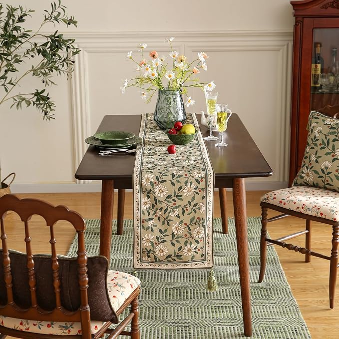 Designer Vintage Linen Table Runner, Floral Pattern, Dining Table, Thanksgiving - Image 8