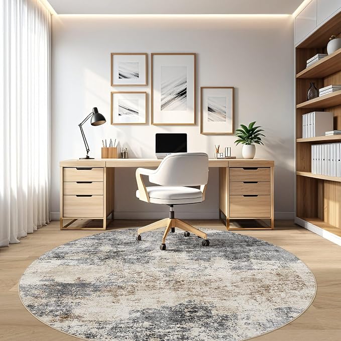 Round Rug Living Room Rugs: 10x10 Washable Circle Large Abstract Modern Soft - Image 6