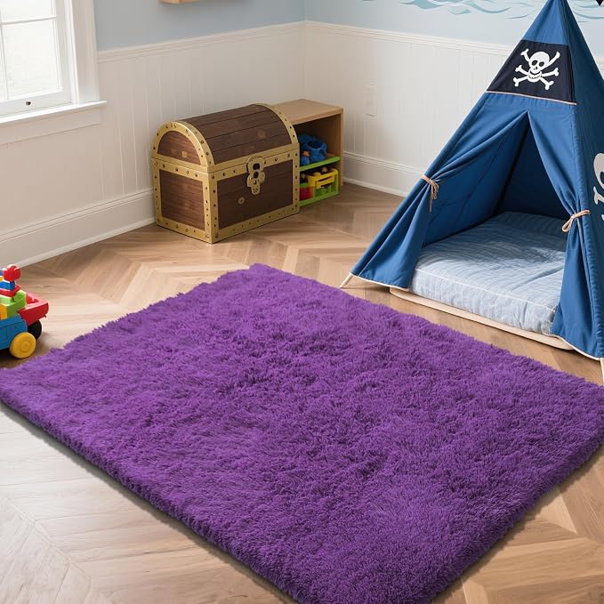 Purple Fluffy Rug Shag Area Rug, 6x9 Area Rugs - Image 2