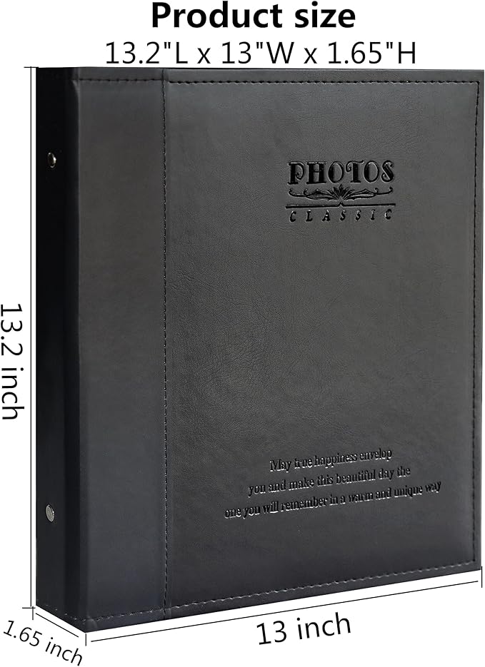 Magnetic Self-Stick Page Photo Album, Family Album, Leather Cover, Hand Made DIY Albums Holds 3x5, 4x6, 5x7, 6x8,8x10 Photos (Black, Large)