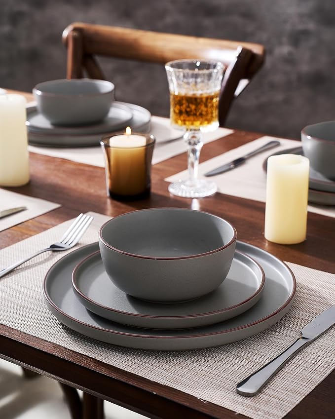Famiware Mercury 24-Piece Stoneware Dinnerware Set, Dark Grey | Plates and Bowls - Image 4