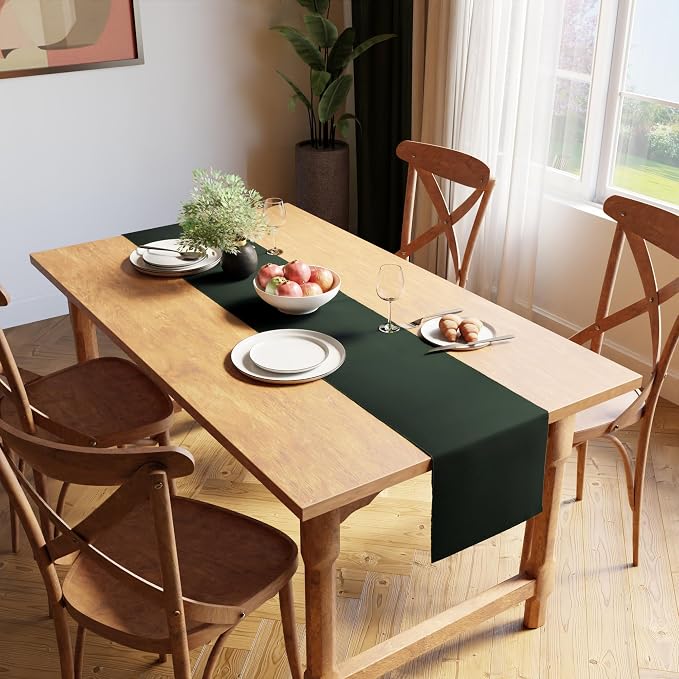 Encasa XO Table Runner, Yarn Dyed Ribbed Cotton 13"x59" | Dark Green, 12-Ply - Image 2