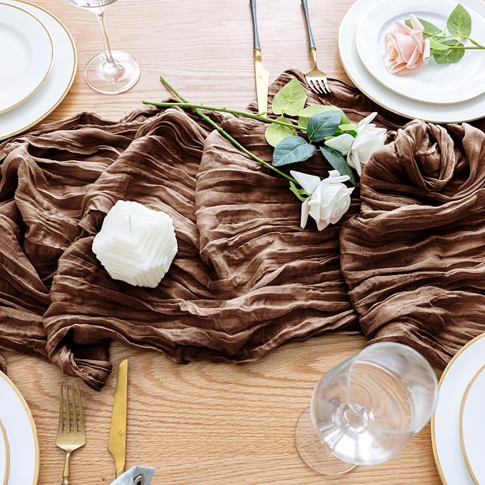 Cheesecloth Table Runner Brown 10FT Boho Gauze Runner, 2 Pack | 120 Inch Cheese - Image 5
