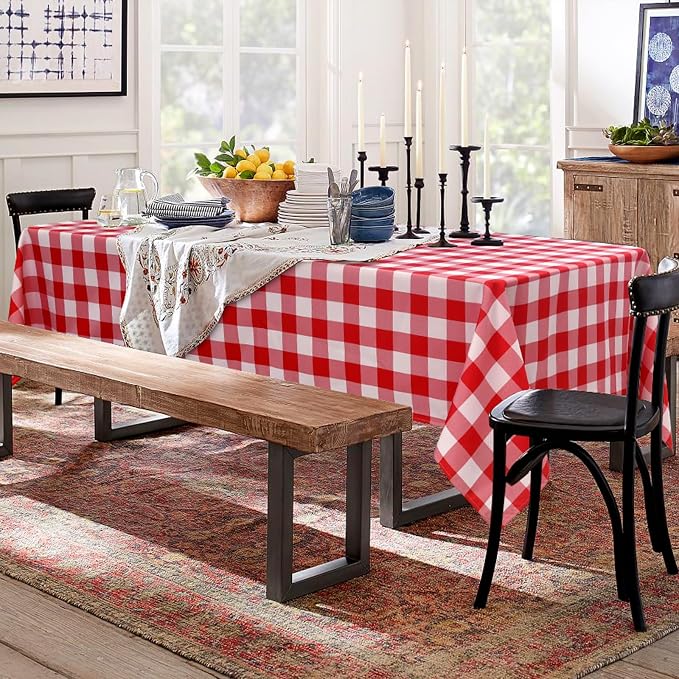 Red and White Plaid Tablecloth Waterproof, 2 Pack, 60 x 120 inch | Buffalo - Image 7