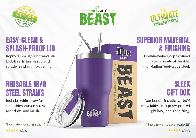 Beast 40 oz Tumbler Stainless Steel Vacuum Insulated Coffee Ice Cup Double Wall - Image 2