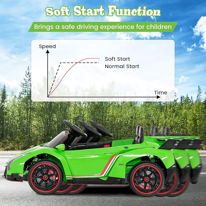 Costzon Ride on Car, Lamborghini Licensed 12V Battery Powered 4WD Sports Car with Remote Control, 3 Speeds, Hydraulic Doors, LED Lights, Towing Wheel, Horn, Music, Electric Vehicle for Kids Aged 3-8