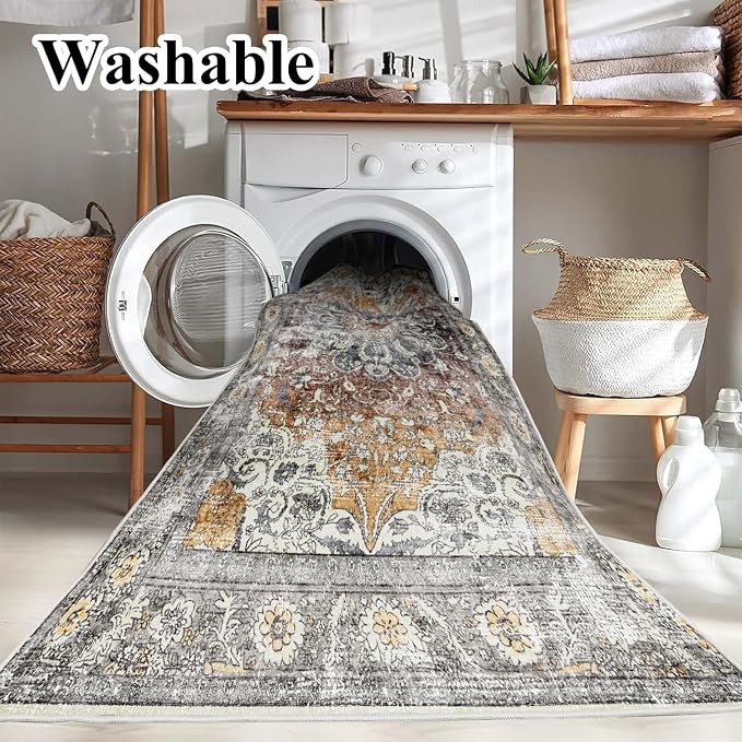 CHAMPLANT Area Rug 4x6 Washable Rug Taupe Vintage Traditional Floor Cover - Image 3