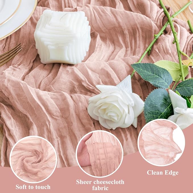 Cheesecloth Table Runner Dusty Pink 10FT Boho Gauze Table Runners | 120 Inch - Image 3