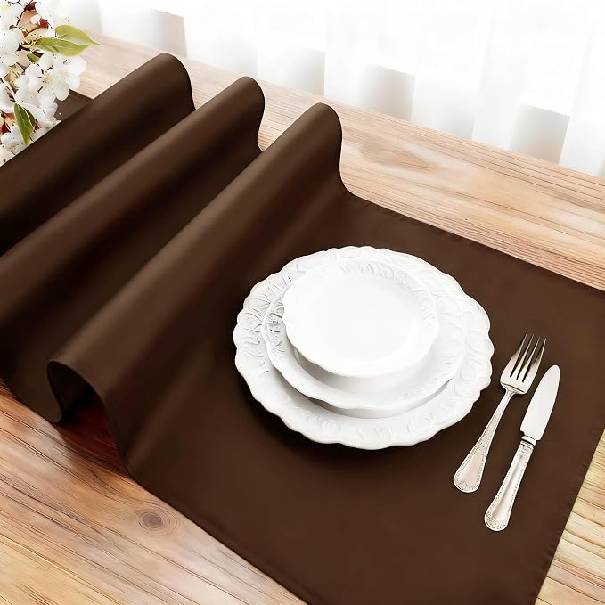 FOLINS&HOME Brown Waterproof Decorative Table Runner 48 Inches Long | 210GSM - Image 3