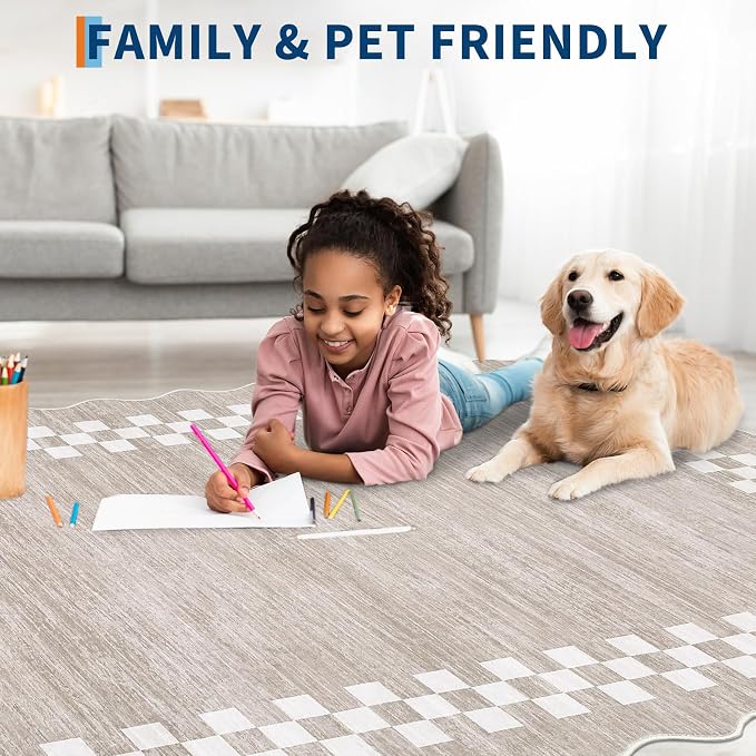 GarveeHome 10x13 Area Rug Large Living Room Scalloped Rug Non Slip Low Pile - Image 3