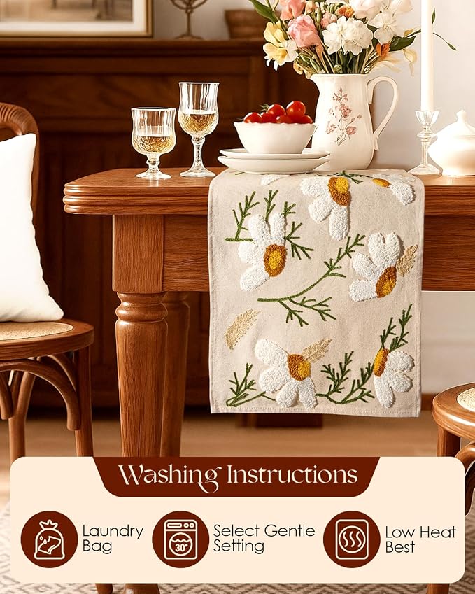 Canvas Embroidered Narrow 13"x 72" Table Runner, Rustic texture, Machine - Image 4