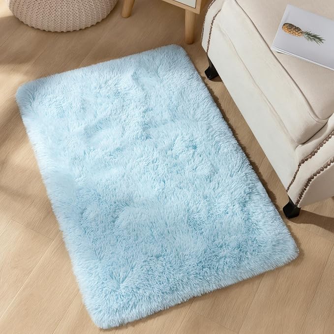 YJ.GWL Area Rugs for Bedroom, 2x3 Door Mat Washable Small Light Blue Bedside Rug by YJGWLHomeDecor