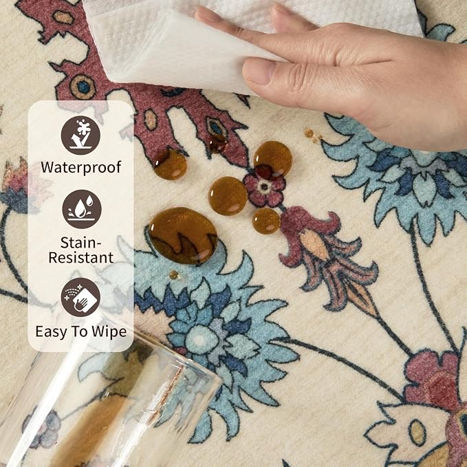 Rugxara Pink Rug for Living Room Bedroom, Floral 4x6 Washable Rug, Vintage Boho - Image 9