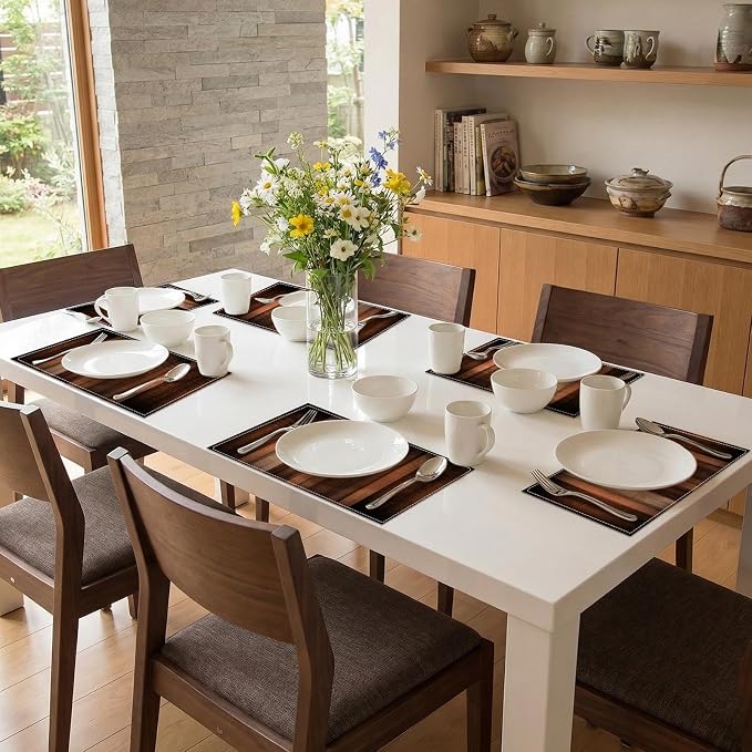 Emvency Farmhouse Placemats Set of 6, Striped Rustic Farmhouse Brown Abstract - Image 7
