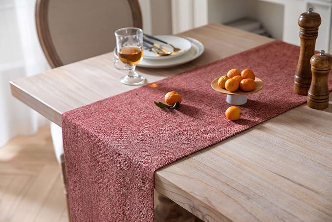 Burlap Style Farmhouse Table Runner, 14x60 Inches Red | Thick Durable Fabric - Image 4