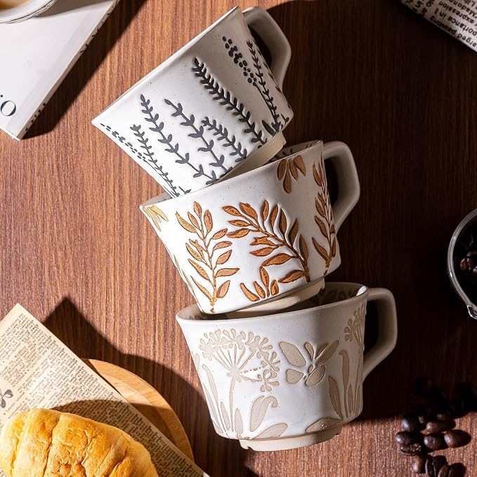 Coffee Mugs Set of 4 with Gold Spoon, 11 oz Porcelain Mug, Ceramic Tea Cups - Image 5