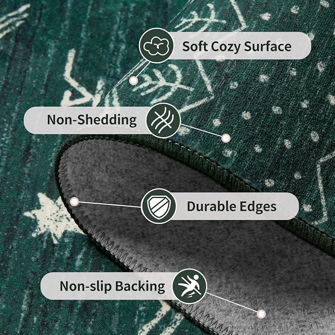 SERISSA 9x12 Area Rugs for Living Room, Washable Non-Slip Dark Green Boho Rug - Image 4