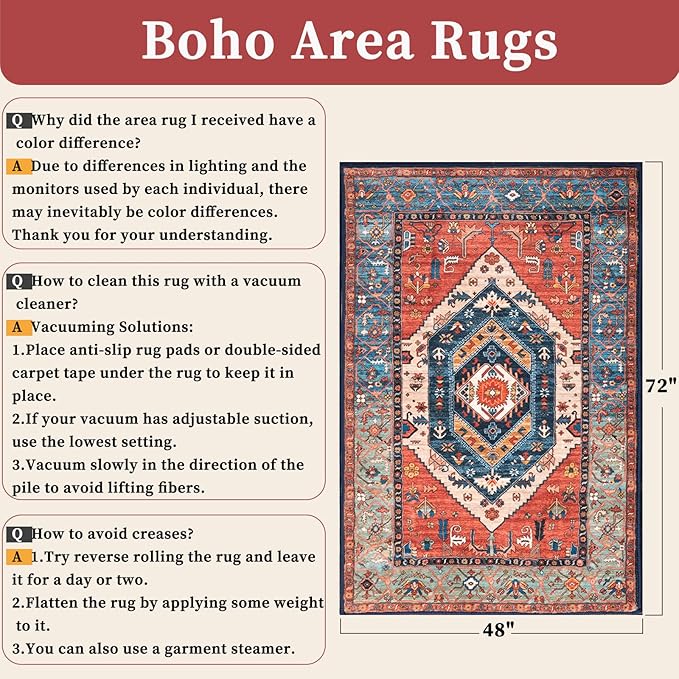 SERISSA Area Rug 4x6 Boho Rugs for Bedroom, Washable Non-Slip Living Room Rugs - Image 2