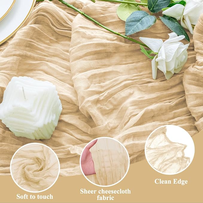 Cheesecloth Table Runner 10FT 12Pcs Sand Boho Gauze Rustic Sheer Runners | - Image 3