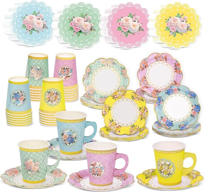 Tea Party Decorations Set, Vintage Floral, 24 Guests, Disposable | Supplies by Unknown