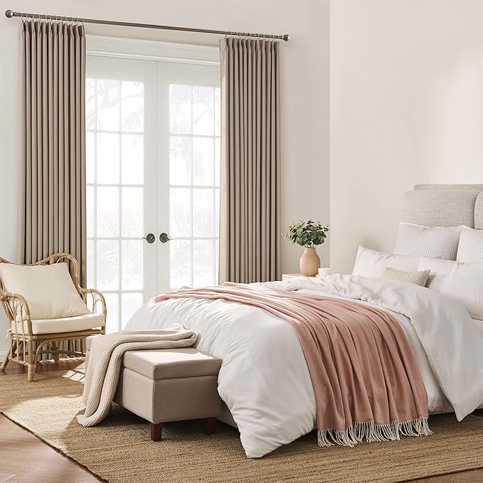 KEQIAOSUOCAI Pinch Pleated Window Curtain Panels 92 Inches Long Light Blocking Solid Custom Made Pleated Curtains Hooks Track Privacy Memory Shape Drape for Living Room,Khaki,40x92, Set of 2