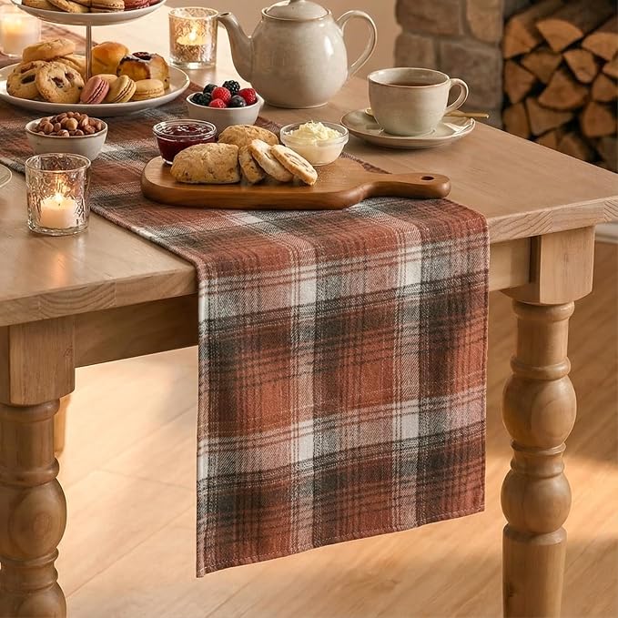 Artoid Mode Caramel Brown Farmhouse Plaid Fall Table Runner 13x90 Inch | - Image 6