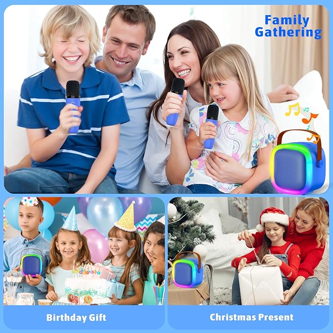 Karaoke Machine for Kids Adults, Portable Bluetooth Speaker with Wireless Microphones and LED Lights, Kids Toys Birthday for Girls and Boys Ages 4,5,6,7,8,9,10,11,12+ Years, Home Party