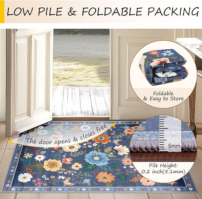 RELEANY Floral 8ft Area Rugs Washable Print Boho Cute Carpet Non Slip Flower - Image 6