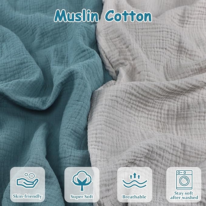 Hooyax Baby Lounger Cover 2 Pack - 100% Muslin Cotton Newborn Lounger Pillow Covers Only, Soft Breathable Infant Lounger Cover with Reinforced Stitching, Fits Most Standard Baby Loungers (Blue Grey)