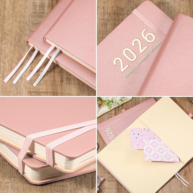 2026 Planner - JAN 2026 - DEC 2026, Planners 2026, Planner Weekly and Monthly, Leather Cover Calendar Planers with Thick Paper, Back Pocket with Notes Pages, Pink (8.5" x 11")