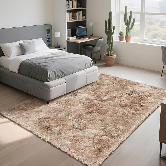 yongyangjuxin Fluffy Rug Shag Area Rug, Mottling Beige 6x9 Area Rugs - Image 2