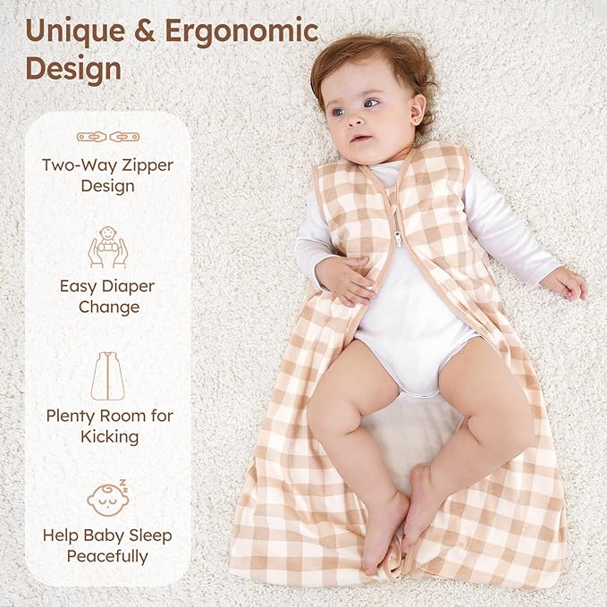Baby Sleep Sack 6-12 Months 3 Pack 100% Cotton Lightweight 0.5 TOG Wearable Blanket Baby Sleep Bag with 2-Way Zipper for Newborn Infant Orange Flowers & Plaid