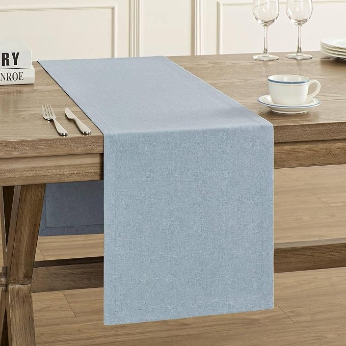 Basic Linen Style Table Runner, 14x48 Inch Chambray Blue | Mitered Corner Design by ZEEMARTONLINE