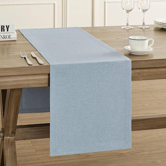 Basic Linen Style Table Runner, 14x72 Inch Chambray Blue | Mitered Corner Design by ZEEMARTONLINE