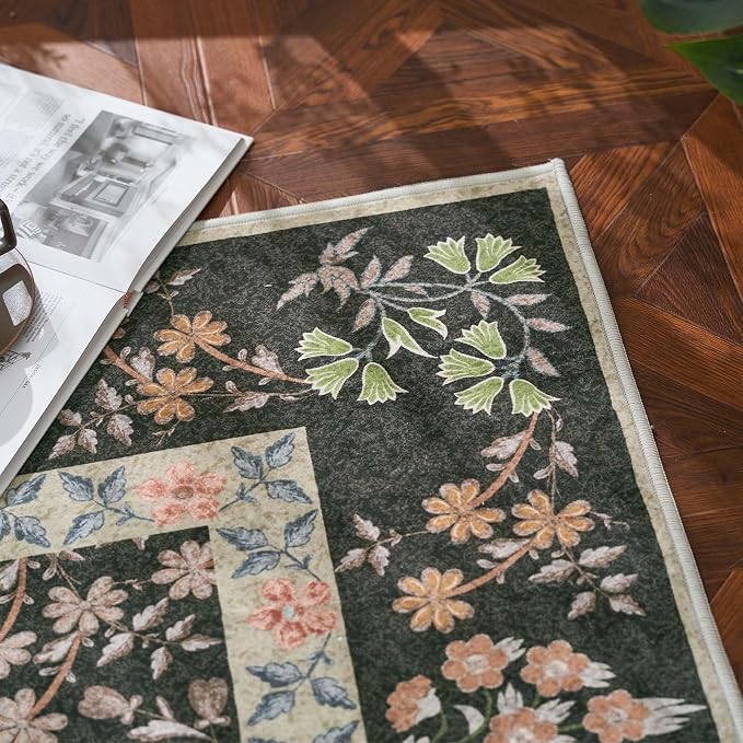 jinchan Zenith Floral Runner Rug 3x8 Washable Kitchen Runner Non-Slip Low-Pile - Image 8