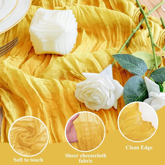 Cheesecloth Table Runner Gold 10FT Boho Gauze Runner, 12 Pack | 120 Inch Cheese - Image 3