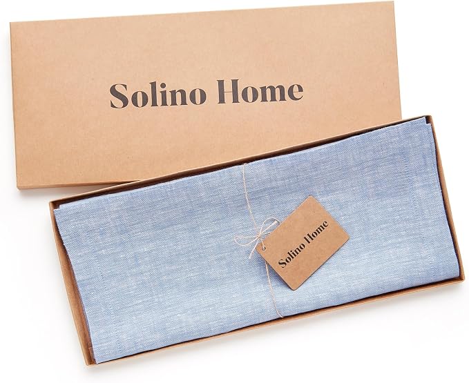 Solino Home 100% Pure Linen Table Runner Chambray Blue, Athena 14 x 90 in | - Image 5