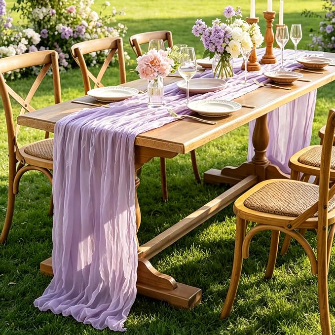 Purple Table Runner, 10FT Boho Lavender Lilac Cheesecloth Table Runner - Image 5