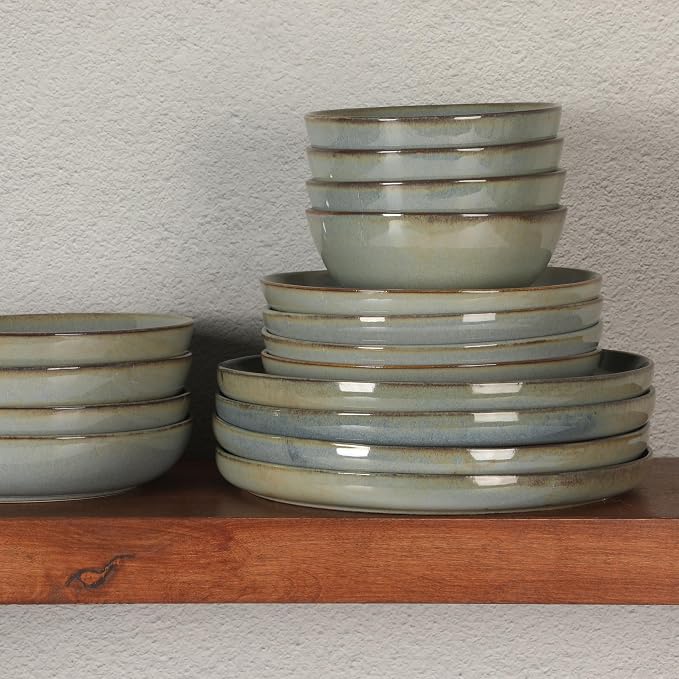 Gibson Elite Berea 16 Piece Plates and Bowls Reactive Glaze Round Dishes - Image 4