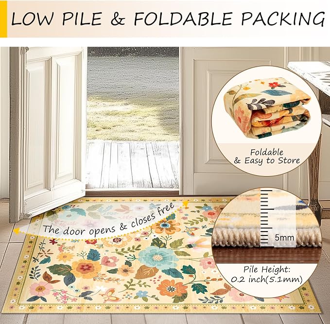 RELEANY Floral 4x6 Area Rugs Washable Print Boho Cute Carpet Non Slip Flower - Image 4