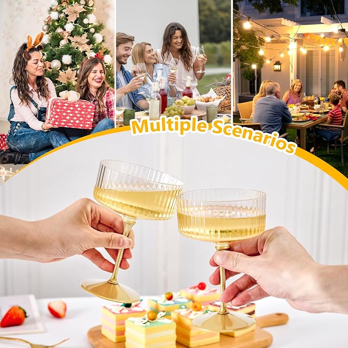 ZOMUIA Ribbed Coupe Glasses 16 Pcs, 10 oz Plastic Champagne Coupe Detachable - Image 4