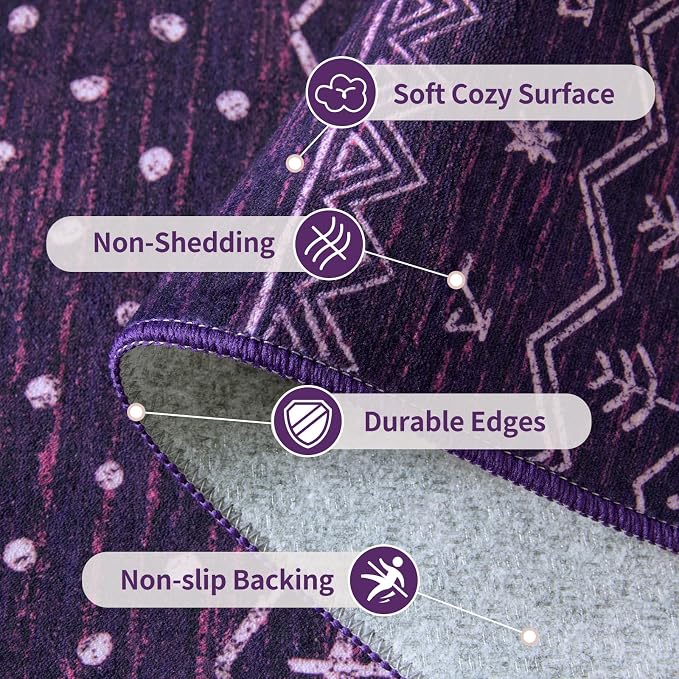SERISSA 2x5 Kitchen Runner Rug, Washable Non-Slip Purple and White Boho Rug - Image 4