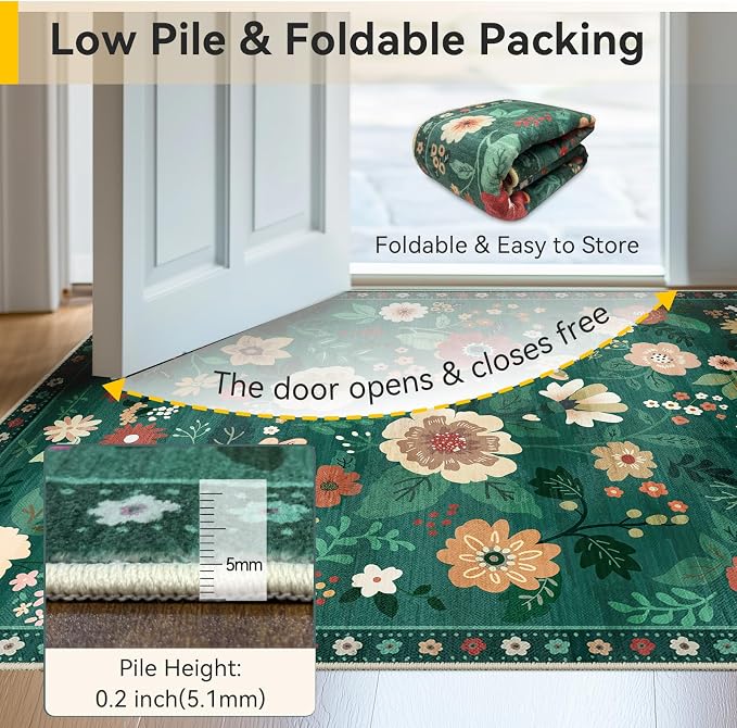 RELEANY Floral 5x7 Area Rugs Washable Print Boho Cute Carpet Non Slip Flower - Image 4