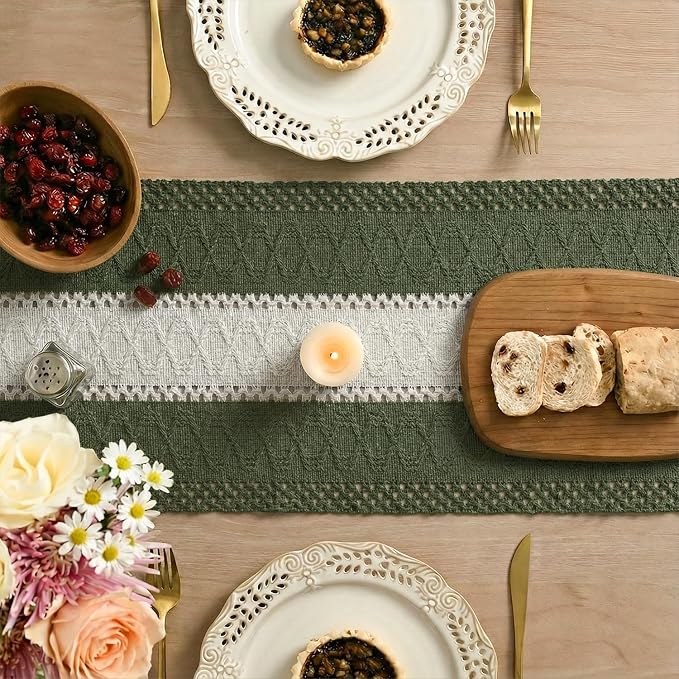 Artoid Mode Army Green Farmhouse Woven Table Runner 12x72 Inch | Seasonal - Image 4