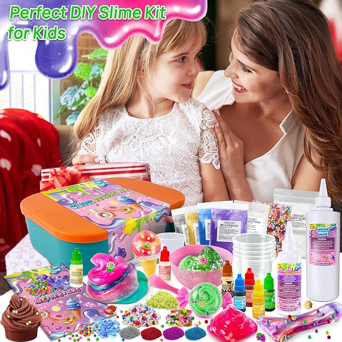 DIY Slime Kit for Girls, Galaxy & Glow in The Dark Slime Making Kit for Kids 6-12, Glimmer Crunchy, Butter & Cloud Slime Kit with Add-ins, Foam Balls, Charms, Glitters, Gift Toys for Boys Girls
