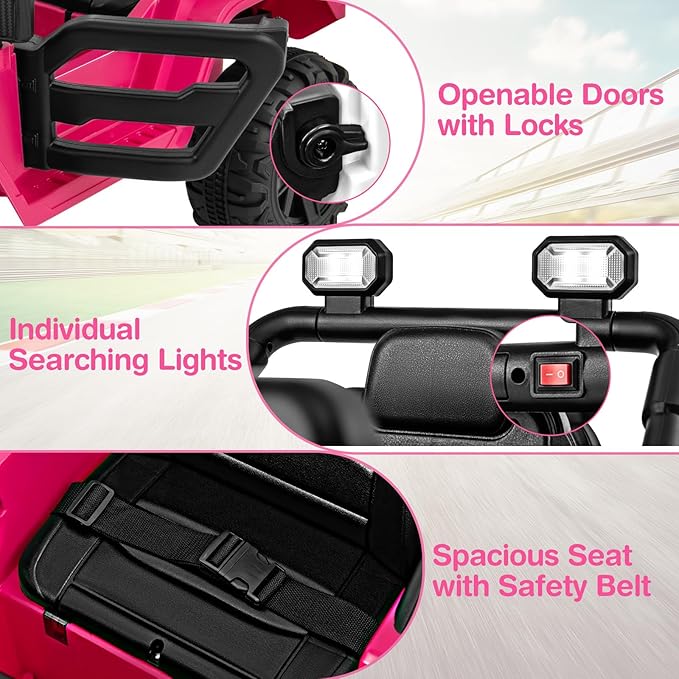 Costzon 12V Kids Ride on Truck Car, Electric Vehicle w/Remote Control, Threaded Wheels, 3 Speeds, LED Lights, Music, Horn & Wireless Connection, Battery Powered Ride on Toy for Boys & Girls 3+ (Pink)