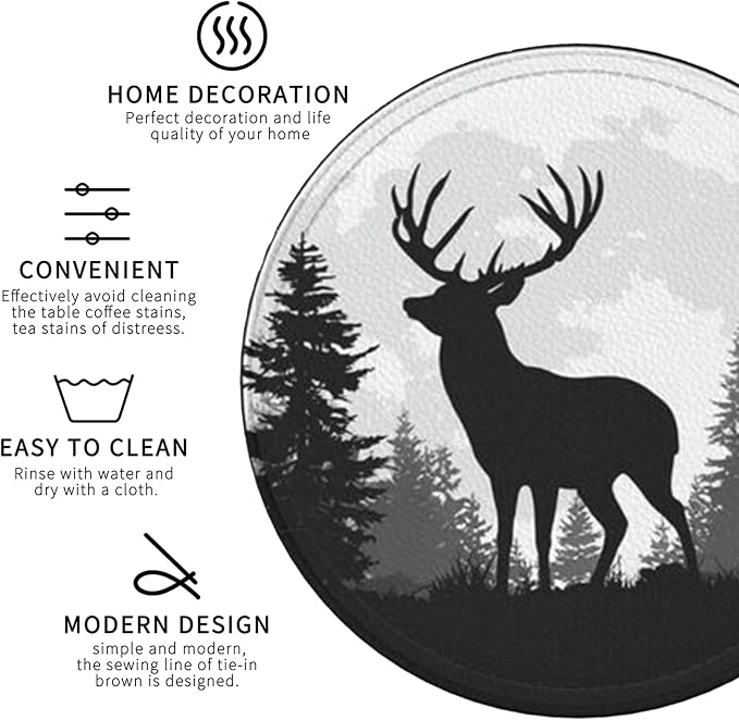 Deer Coasters Leather Round Drink Coasters 6 Pcs Set - Image 4