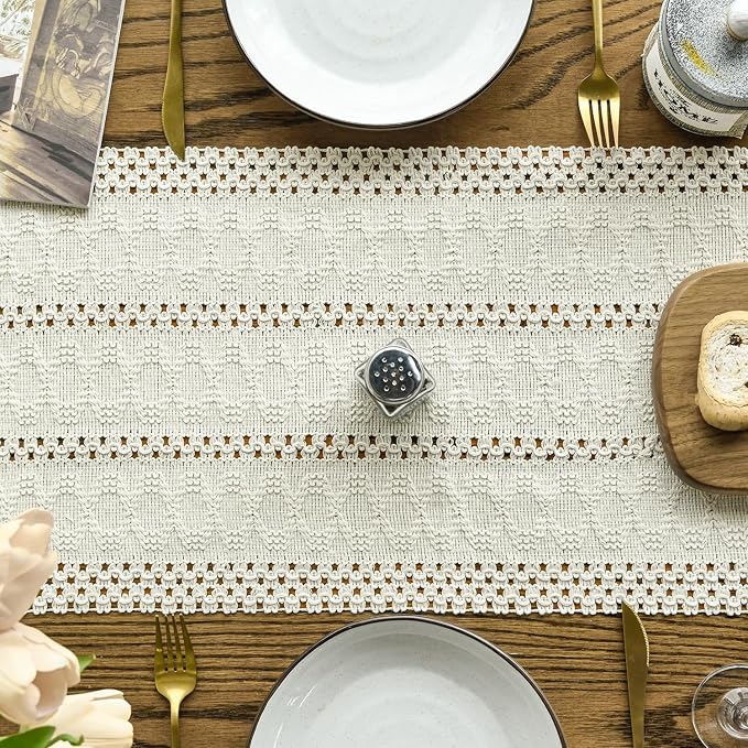 Artoid Mode Beige Woven Farmhouse Hollow Table Runner 12x72 Inch | Holiday - Image 3