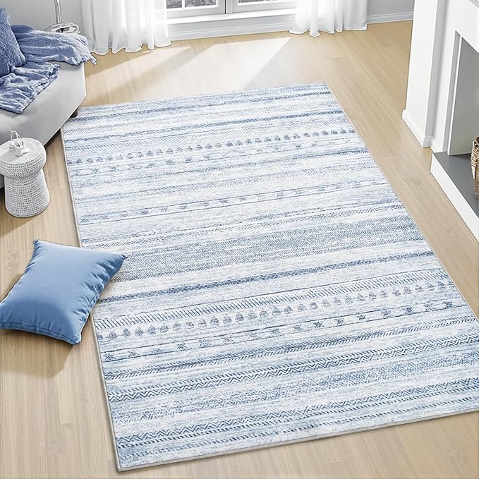 3x5 Area Rug Machine Washable Non Slip Rug Distressed Neutral Moroccan Boho Rug by Tchdio