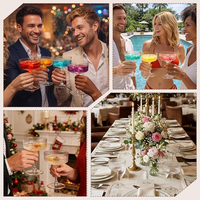 12PCS Plastic Martini Glasses, Unbreakable Reusable Champagne Coupe, Removable - Image 7